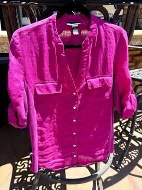 INC Magenta  Button-Front Lightweight Blouse